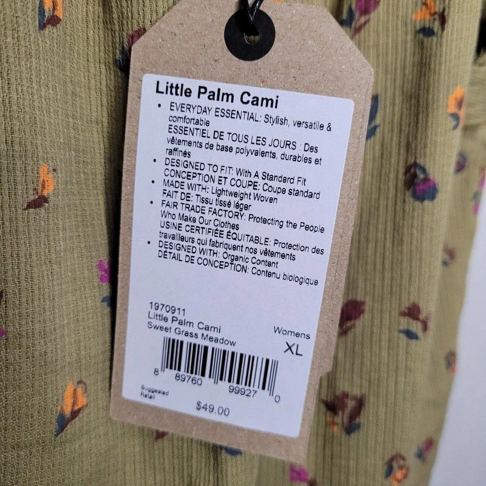 NWT Prana Womens Sz XL little Palm Cami sweet grass meadow green Cotton crop Top - Picture 4 of 7